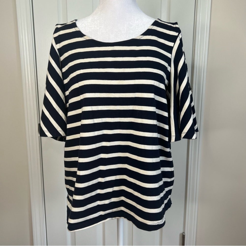 ! Lauren Ralph Lauren blouse Womens  cold shoulder stripes 100% cotton